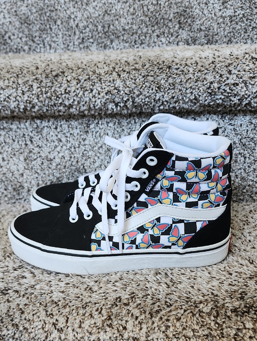 Vans womens High-Top Sneakers butterfly checkered Pattern Canvas Sneakers Sz 6.5 - Picture 8 of 12